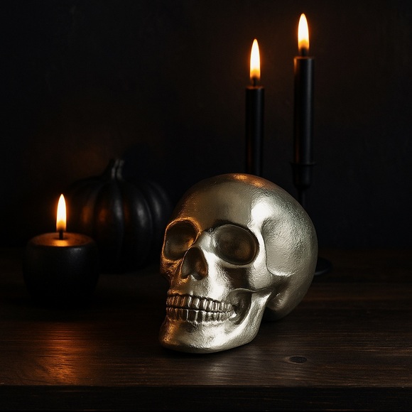 Torre & Tagus Silver Metallic Skull Sculpture Solid Aluminum Decor - Picture 8 of 8